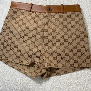 Authentic Gucci GG Canvas Shorts with Leather Trim 36